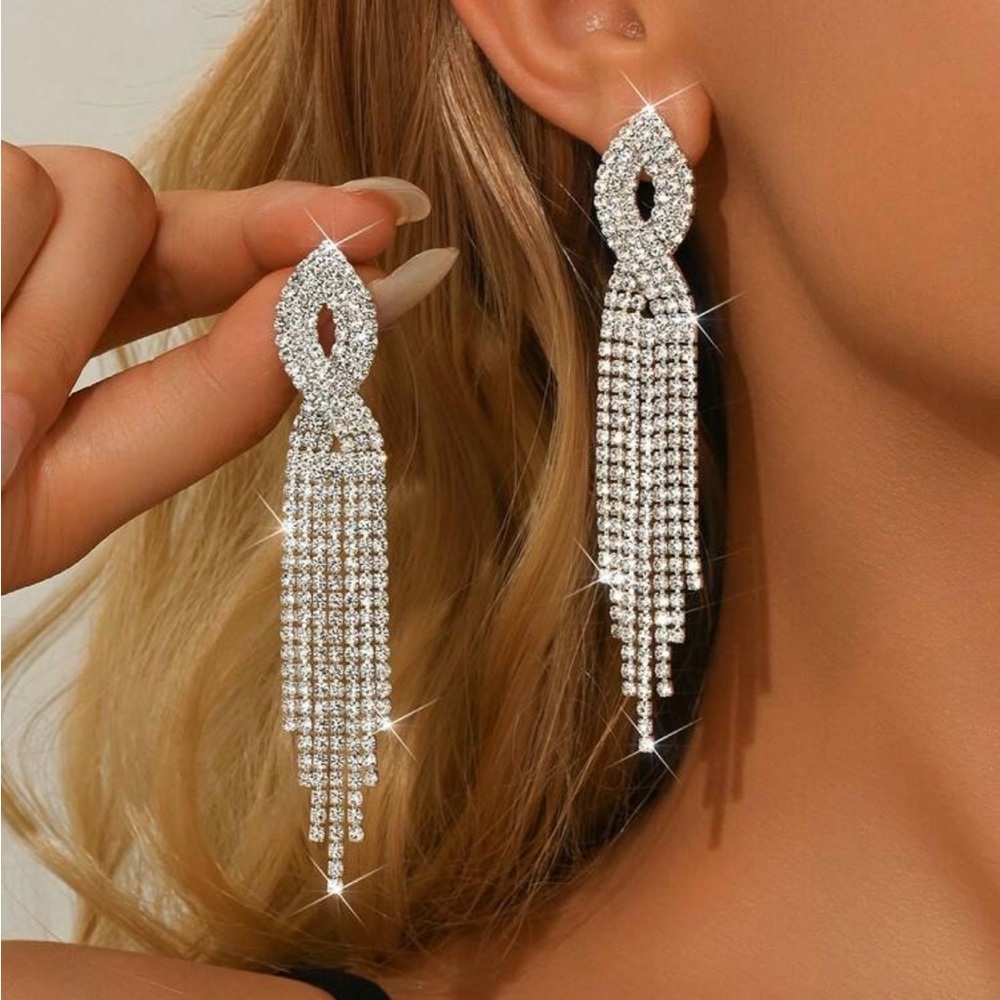 Dazzling Silver Rhinestone Tassel Earrings